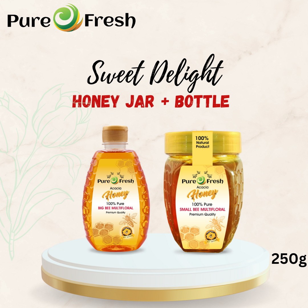 Bundle Offer Jar + Bottle Honey Pure Acacia 100% (Pack of 2)